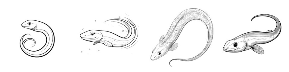 Aufkleber - The line drawing of a snake on a white background is done in blue