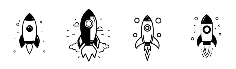 Aufkleber - Rocket ship line art illustration in modern style