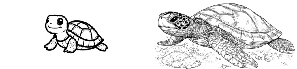 Aufkleber - Drawing of a turtle walking and showing its shell with circles