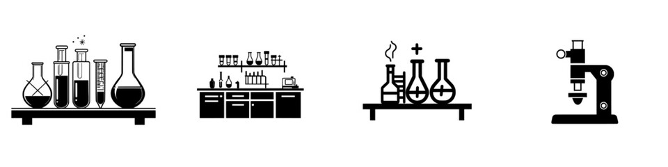 Poster - Icons for chemical labs. Research illustration signs. Laboratory and biotechnology symbols.