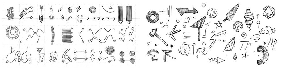 Leinwandbilder - Design elements including arrows, frames, ovals, and brackets drawn by hand.