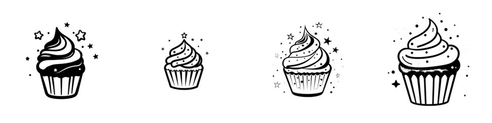 Poster - This silhouette features a black and white Christmas cupcake in a minimalist art style, isolated on a transparent background.