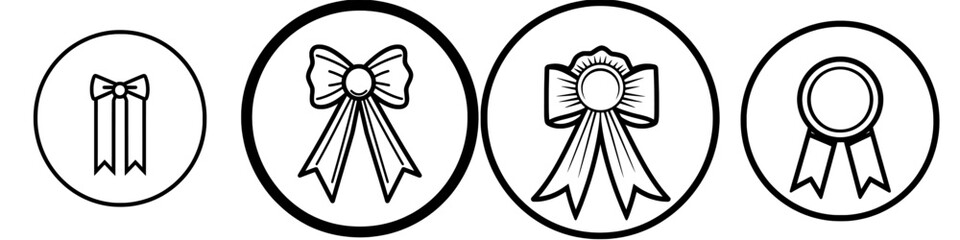 Poster - The outline of a ribbon with two streamers hanging from it is black and white.