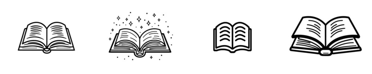 Aufkleber - In this design, a simple line drawing shows an open book with several visible pages. The black and white design makes it suitable for educational materials and publishing illustrations.