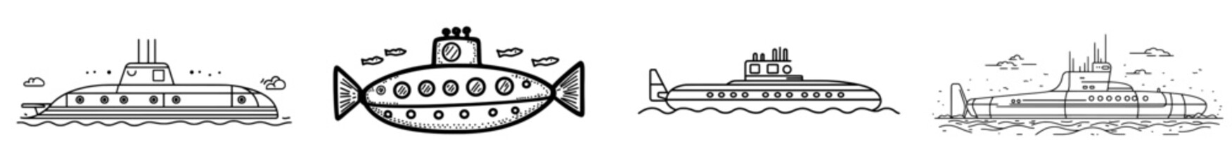 Submarine with fish design in black and white