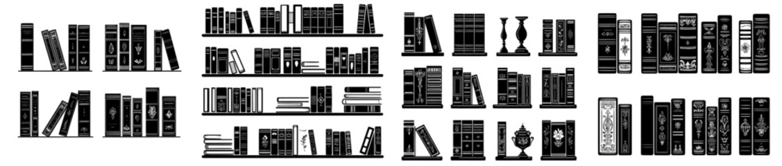 Fototapete - The silhouette of a neatly arranged collection of books is hand-drawn