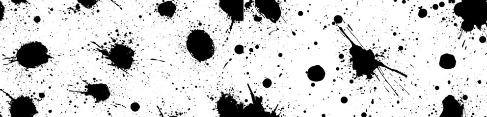 Poster - This seamless spray pattern creates a grunge monochrome repeat with ink spotty texture and random black paint drops over a white background.