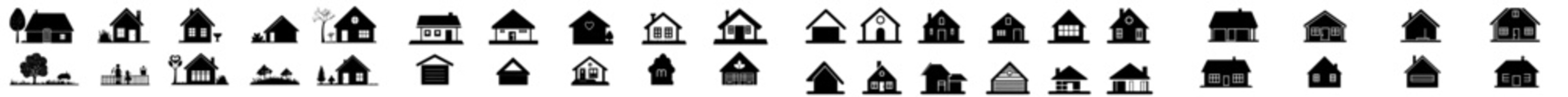 Poster - Icons of hostels in modern design. Signage collection of signs for homes. Icons or symbols of houses.