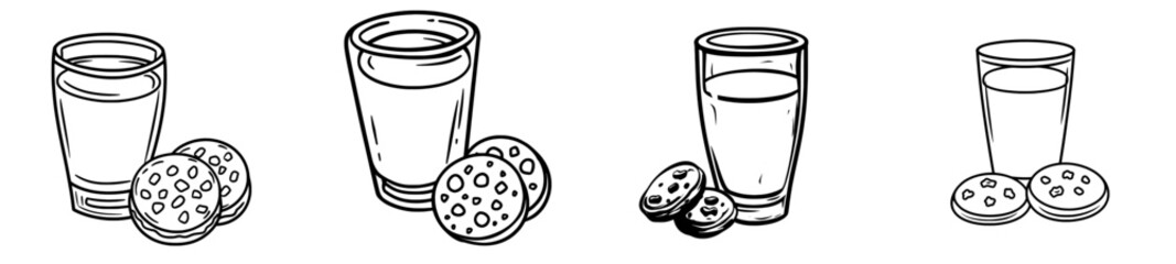 Poster - Graphite illustration of milk with cookies in a glass