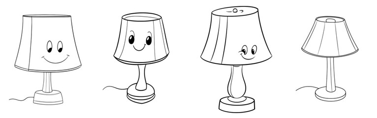 Poster - Modern illustration of vintage desk lamp with lampshade in line art