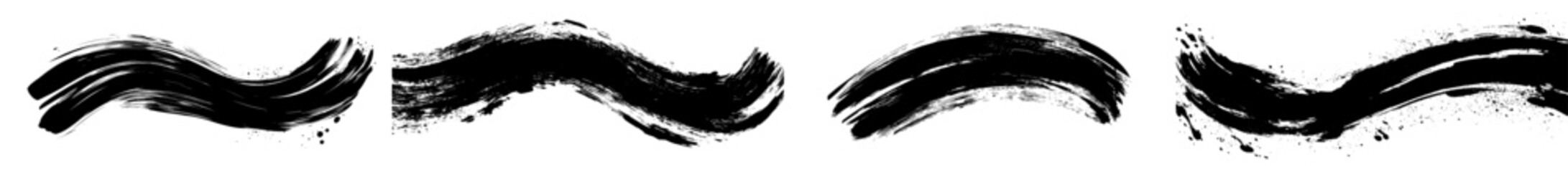 Leinwandbilder - Black and white striped brush stroke border. Abstract dark mascara paintbrush shape for texture frame design, background, plaque banner decoration.
