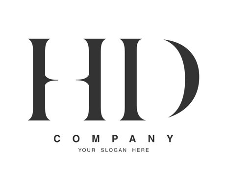 HD logo design. Initial letter h and d serif font style. Creative classic company name typography. Trendy logotype or identity.