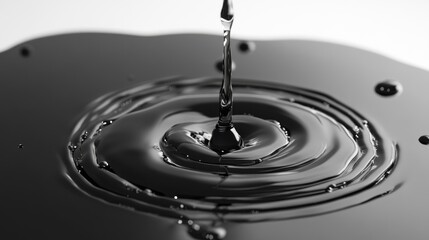 Poster - A drop of water is falling into a puddle of black oil