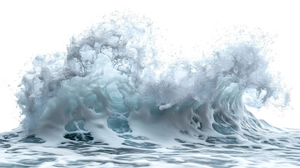 Poster - Powerful Crashing Wave Isolated on White Background - Dramatic Ocean Seascape with Swirling Foamy Surf and Splashing Water on a Clean Background