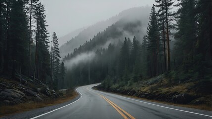 Wall Mural - an infinity road with mountain and mist