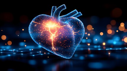 Poster - Vibrant and electrifying glowing heart shape bursting with powerful energy in a cosmic,galaxy-like space setting. The heart is surrounded by a radiant,luminous glow,creating a mystical,spiritual.