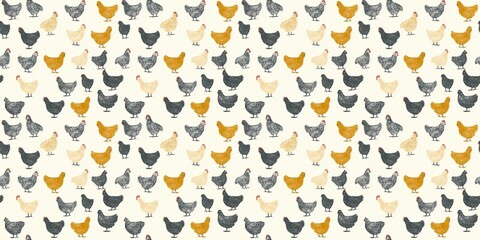 Chicken pattern with a playful, farm-themed design. seamless background pattern