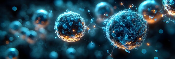 Aufkleber - Vibrant digital landscape showcasing intricate,futuristic molecular structures that resemble viruses or pathogens. The dynamic.