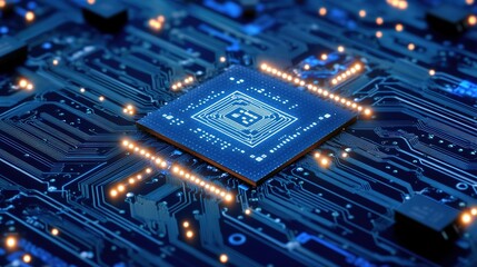 Poster - Electronic Circuit Board with Processor and Lights