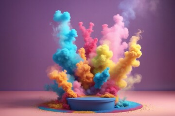 Colorful Smoke Explosion with Platform for Product Display