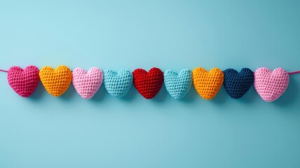 Crochet heart garland, a string of crocheted hearts in different sizes and colors, perfect for Valentine's Day decorations, crochet, heart garland