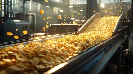 Poster - Industrial Production Line with Golden Coins Flowing