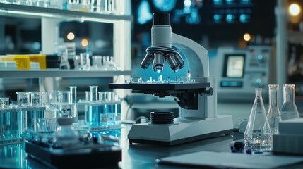 Poster - Professional Laboratory with Microscope and Glassware