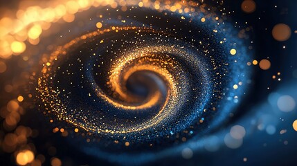 Poster - Blue and gold particle vortex with dynamic swirl and wind blowing effect in motion for artistic background

