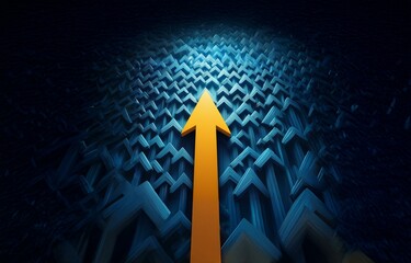 Aufkleber - A single yellow arrow stands out against a background of blue arrows.