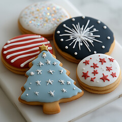 Festive Holiday Cookies with Patriotic Themes.