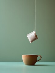Aufkleber - A tea bag is leisurely submerged in a warm cup, creating a soothing atmosphere perfect for enjoying a calming beverage. Generative AI