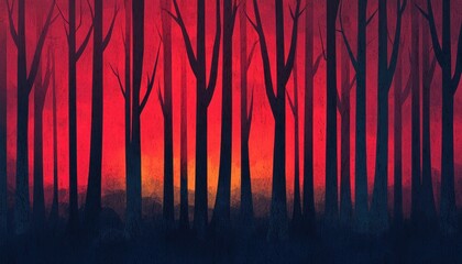 Poster - Mysterious forest at sunset, vibrant colors