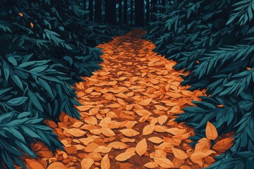 Poster - Colorful leaves on a forest pathway