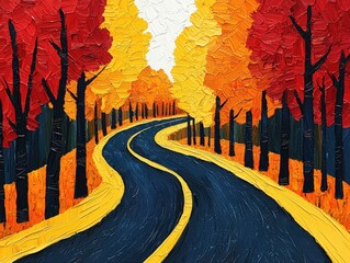 Poster - Colorful autumn road with vibrant trees