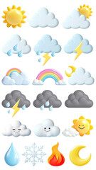 Wall Mural - png 3d weather element set, transparent background