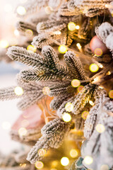 Wall Mural - christmas tree with bokeh in the background, merry christmas, shallow depth of field, new year's dec