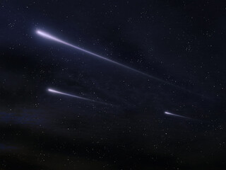 Wall Mural - meteor trails against the background of stars. fireballs in the night sky. shooting stars isolated o