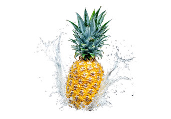 Photo of water splash on fresh pineapple .Transparent background. Isolated PNG.