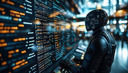 Poster - Futuristic Cyborg Interacting with a Digital Interface