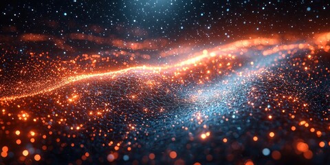 Aufkleber - Abstract Digital Landscape with Glowing Points and Network Structure