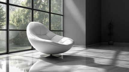 Poster - A white chair is sitting in front of a window