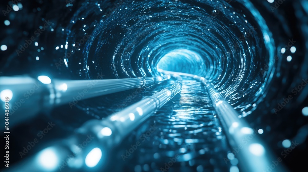 Optical fiber cables installed underground with visible white plastic ...