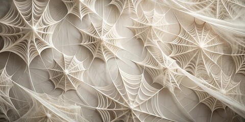 Intricately Woven Spiderweb Pattern on a Tan Background