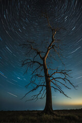 Canvas Print - tree under starry sky at dusk