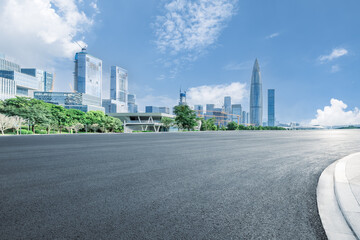 Sticker - Empty asphalt road and cityscape with skyline in modern city