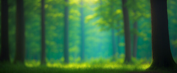 Wall Mural - A serene summer morning in a lush green forest