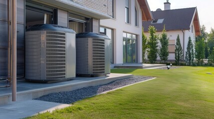 Poster - Ground source heat pumps installation at a residential home demonstrating the setup of eco friendly heating and cooling systems