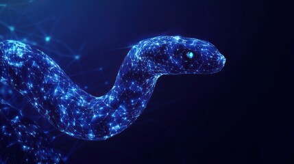 Wall Mural - a digital representation of a snake composed of glowing particles in a dark background.