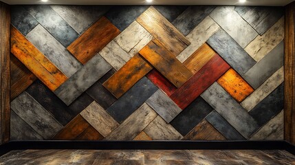 Poster - Beautifully textured wall design highlighting the contrast between rustic wooden panels and elegant marble patterns perfect for enhancing the ambiance of a chic interior