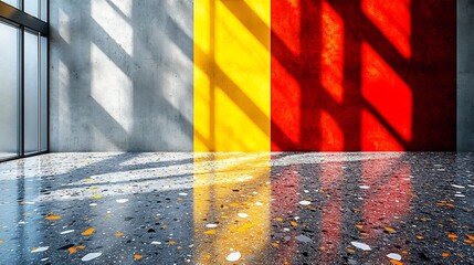 Aufkleber - bold and modern terrazzo flooring pattern featuring striking black bright yellow and vibrant red sto